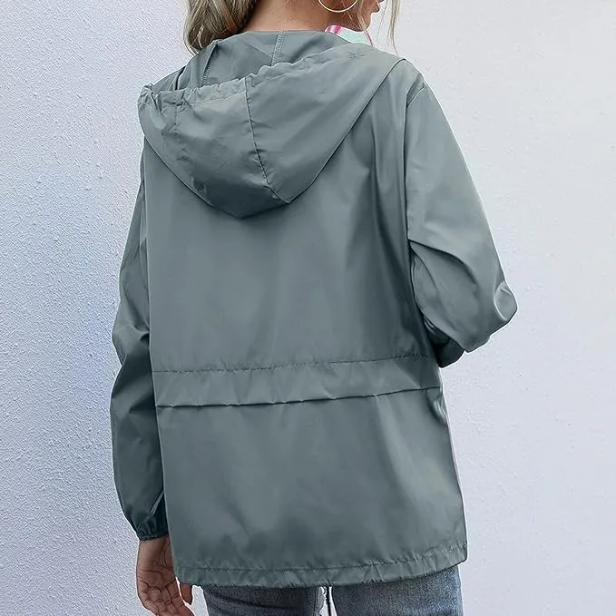 Cdiecer Raincoat For Women Hooded Spring Jackets 2024 Rain Jackets Adjustable Rain Coats Waterproof Windbreaker