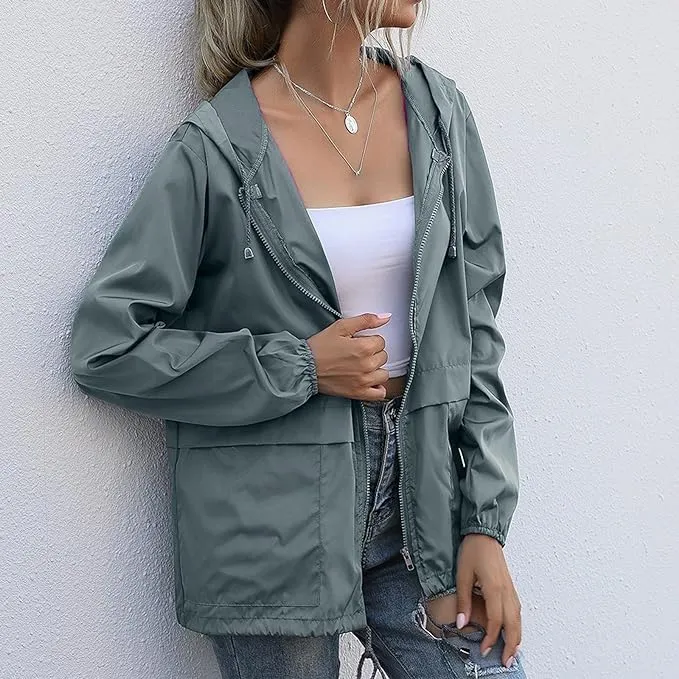 Cdiecer Raincoat For Women Hooded Spring Jackets 2024 Rain Jackets Adjustable Rain Coats Waterproof Windbreaker