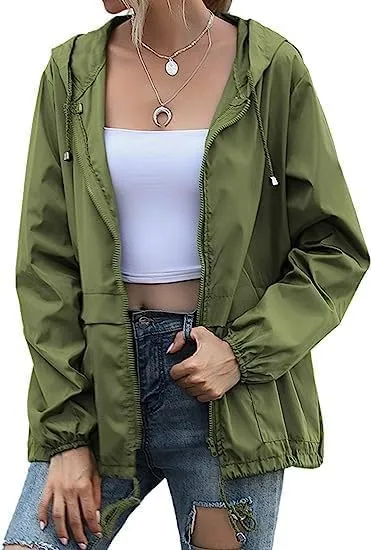 Cdiecer Raincoat For Women Hooded Spring Jackets 2024 Rain Jackets Adjustable Rain Coats Waterproof Windbreaker