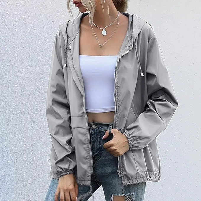 Cdiecer Raincoat For Women Hooded Spring Jackets 2024 Rain Jackets Adjustable Rain Coats Waterproof Windbreaker