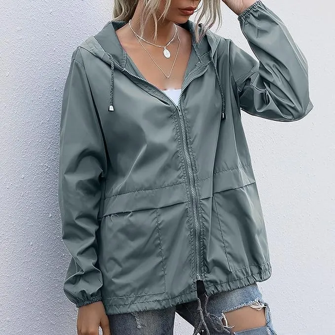 Cdiecer Raincoat For Women Hooded Spring Jackets 2024 Rain Jackets Adjustable Rain Coats Waterproof Windbreaker