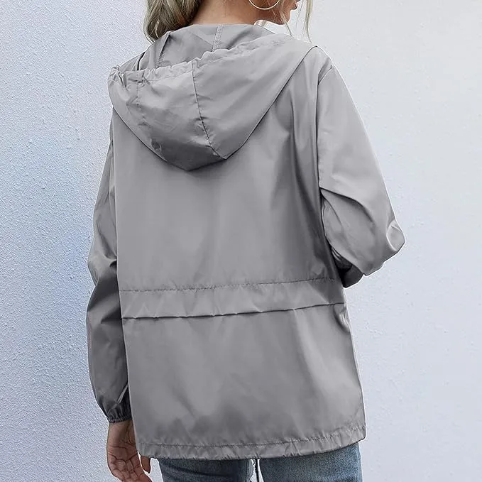 Cdiecer Raincoat For Women Hooded Spring Jackets 2024 Rain Jackets Adjustable Rain Coats Waterproof Windbreaker