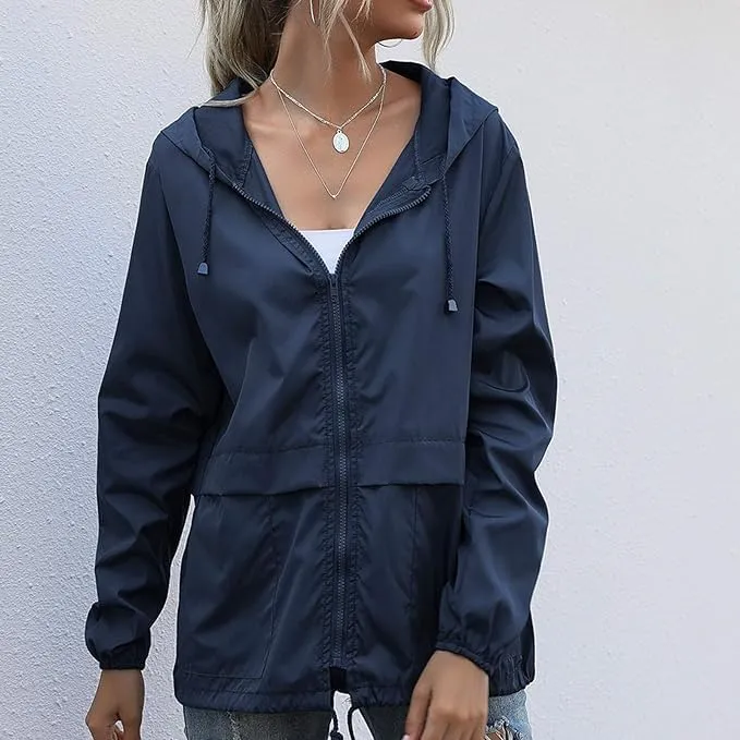 Cdiecer Raincoat For Women Hooded Spring Jackets 2024 Rain Jackets Adjustable Rain Coats Waterproof Windbreaker