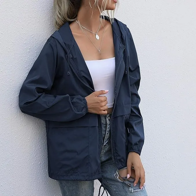 Cdiecer Raincoat For Women Hooded Spring Jackets 2024 Rain Jackets Adjustable Rain Coats Waterproof Windbreaker
