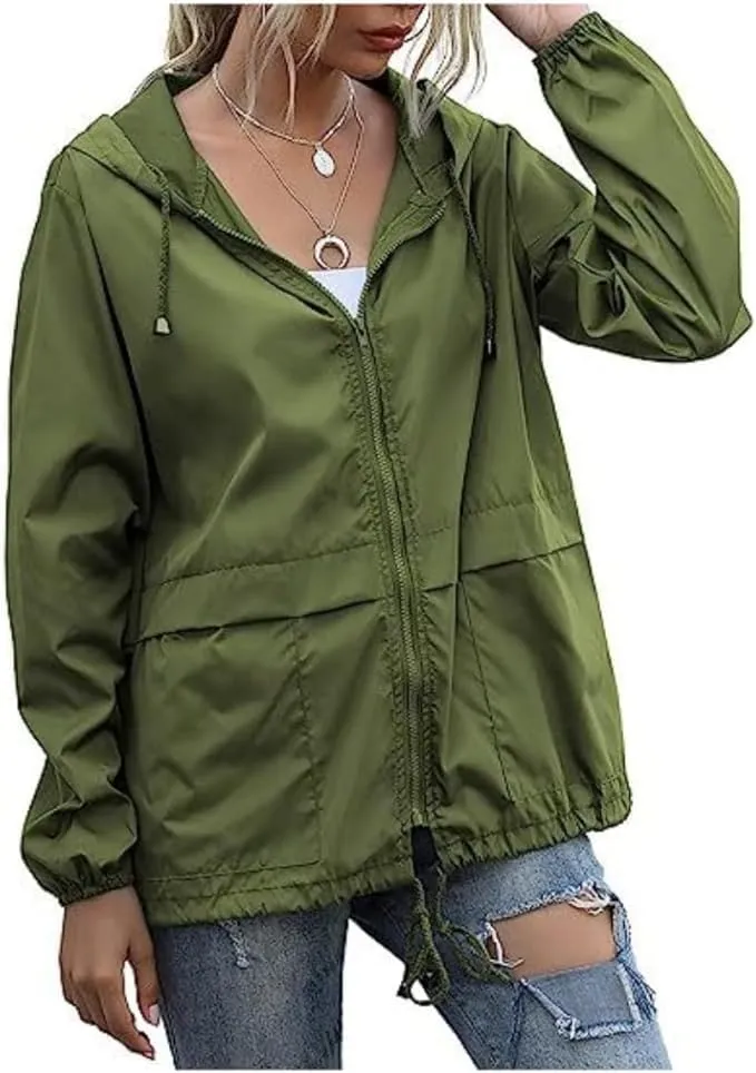 Cdiecer Raincoat For Women Hooded Spring Jackets 2024 Rain Jackets Adjustable Rain Coats Waterproof Windbreaker