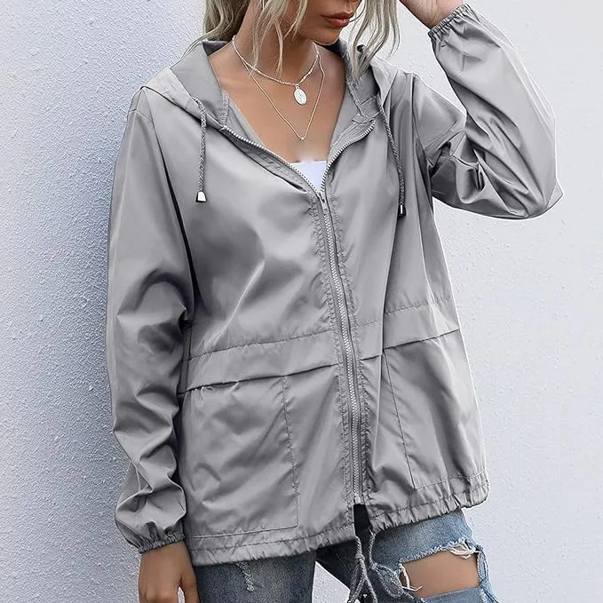 Cdiecer Raincoat For Women Hooded Spring Jackets 2024 Rain Jackets Adjustable Rain Coats Waterproof Windbreaker