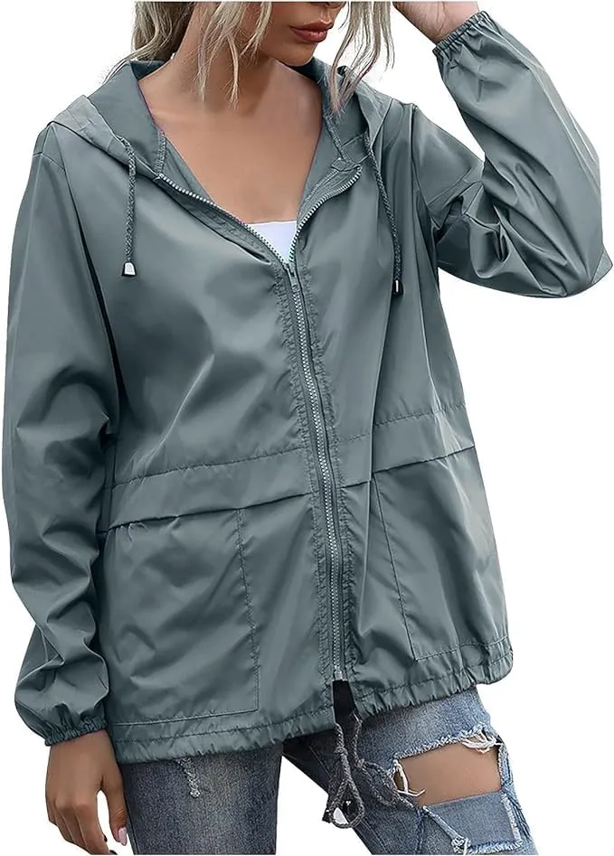 Cdiecer Raincoat For Women Hooded Spring Jackets 2024 Rain Jackets Adjustable Rain Coats Waterproof Windbreaker