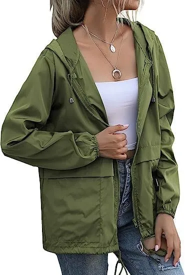 Cdiecer Raincoat For Women Hooded Spring Jackets 2024 Rain Jackets Adjustable Rain Coats Waterproof Windbreaker
