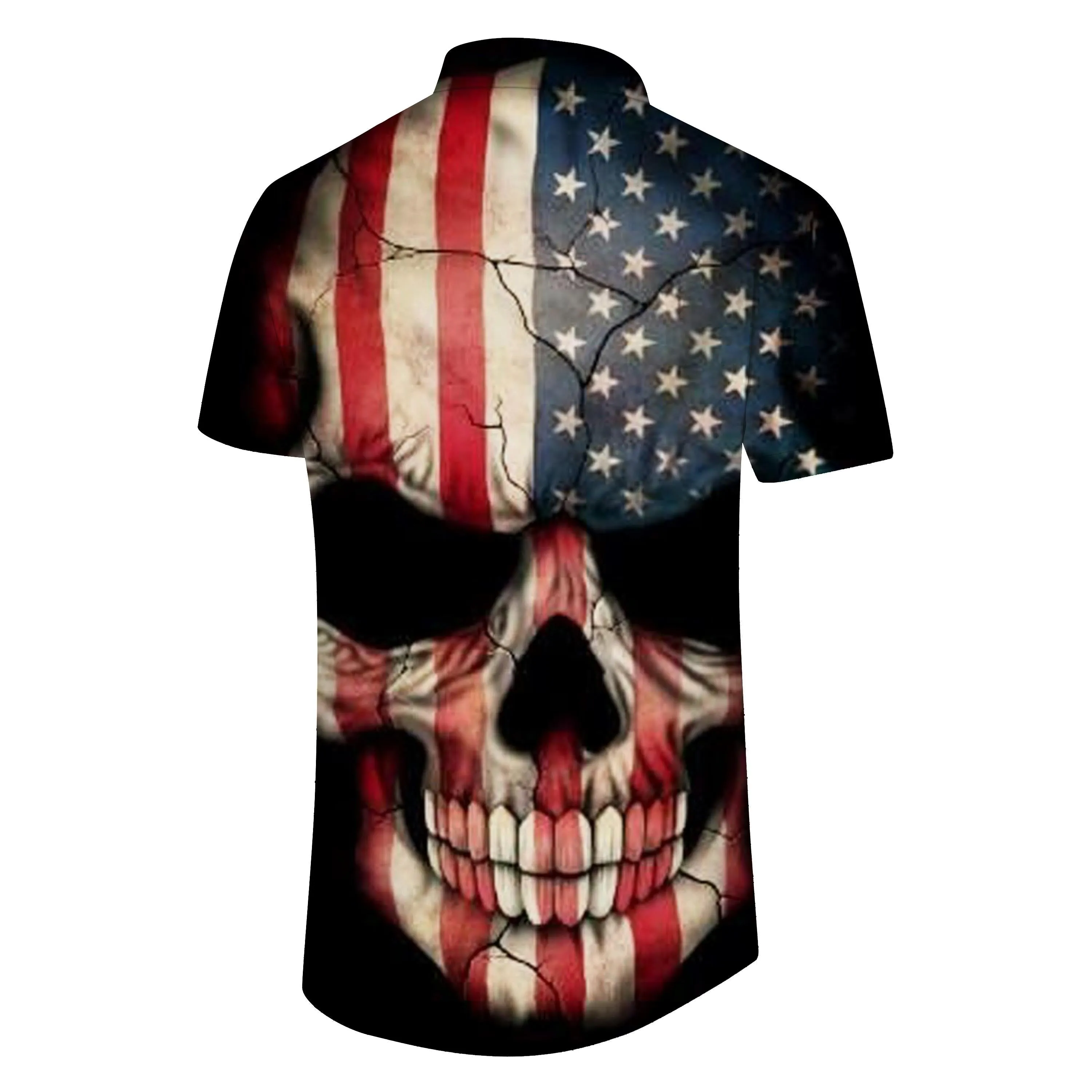 Classic Casual Mens Hawaiian Button Down Abstract 3D Print Shirt Short Sleeve Clothing Black Hell Skull Shirt