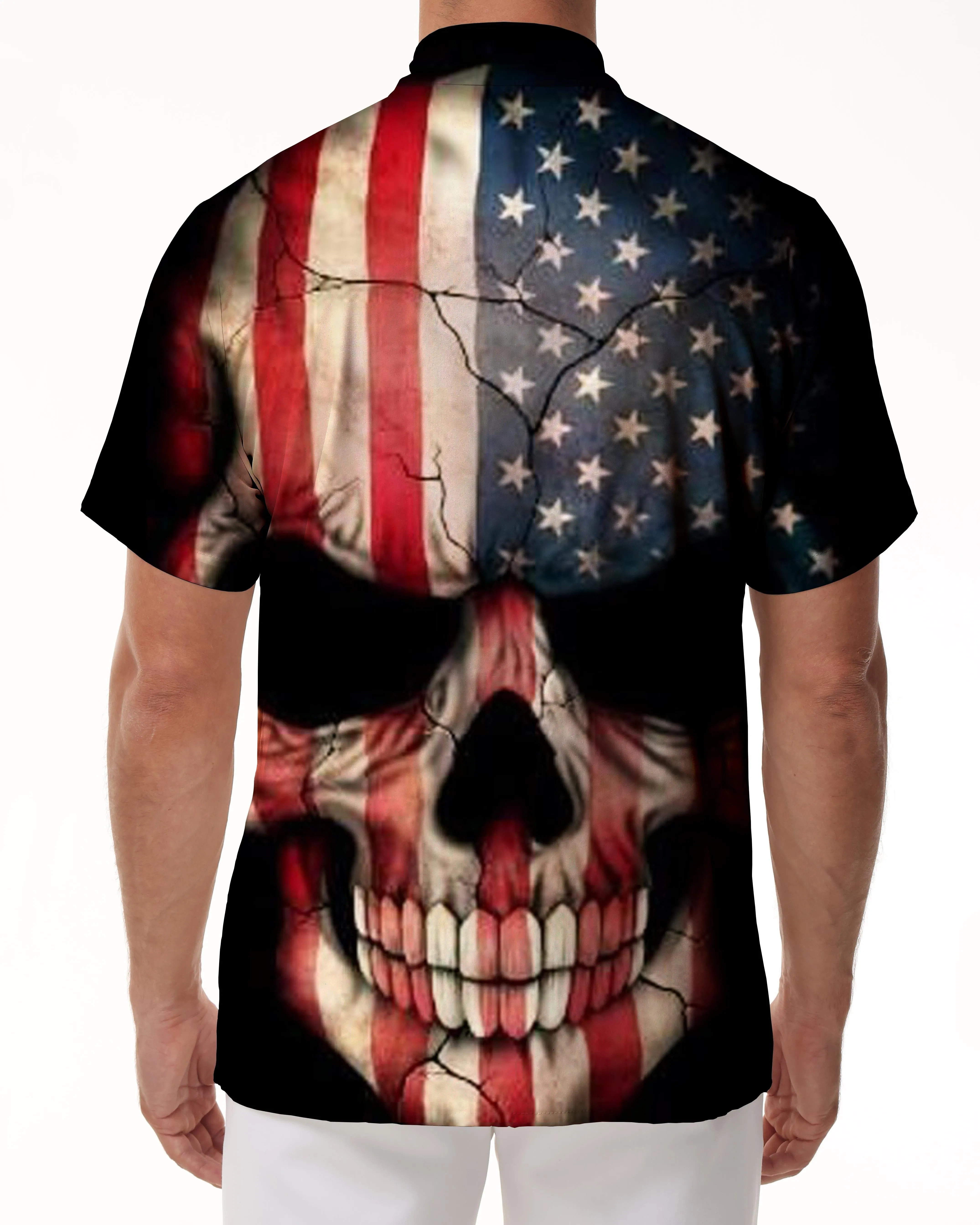 Classic Casual Mens Hawaiian Button Down Abstract 3D Print Shirt Short Sleeve Clothing Black Hell Skull Shirt