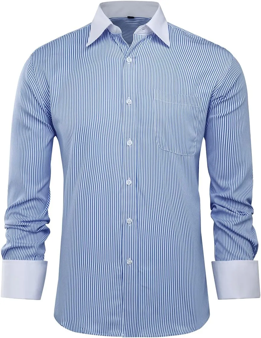 Cloudstyle Men's Dress Shirt Slim Fit Button Down Stripe Checked Shirt