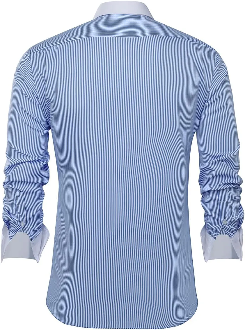 Cloudstyle Men's Dress Shirt Slim Fit Button Down Stripe Checked Shirt