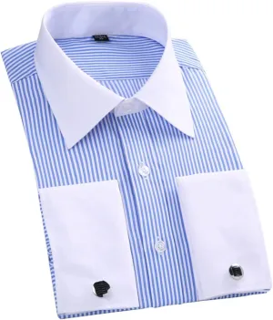 Cloudstyle Men's Dress Shirt Slim Fit Button Down Stripe Checked Shirt
