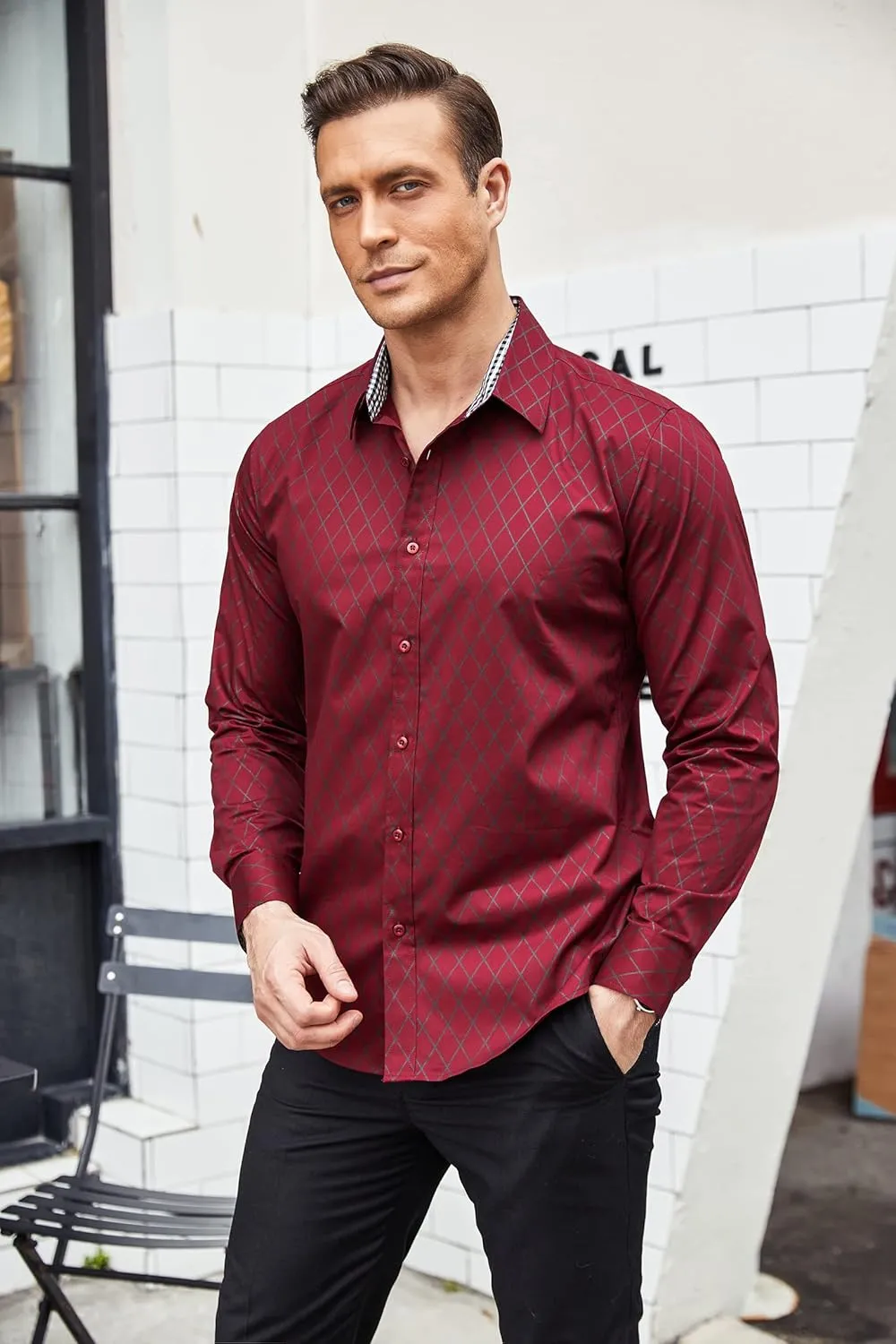 COOFANDY Men's Business Dress Shirt Long Sleeve Slim Fit Casual Button Down Shirt