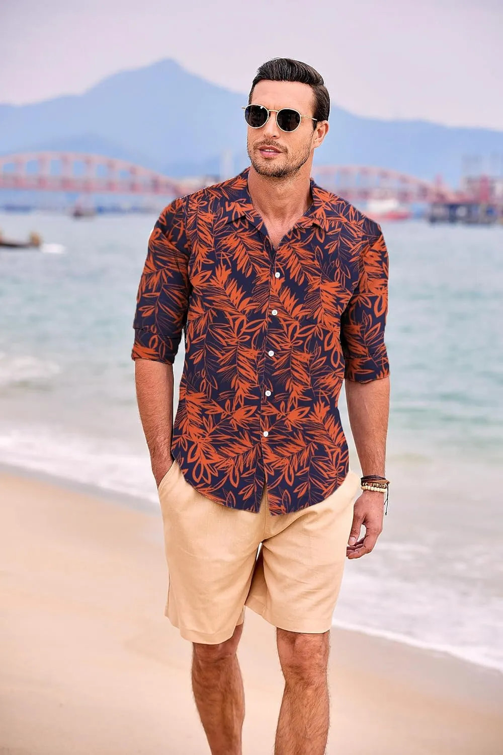 COOFANDY Men's Casual Button Down Shirt Long Sleeve Linen Chambray Shirt