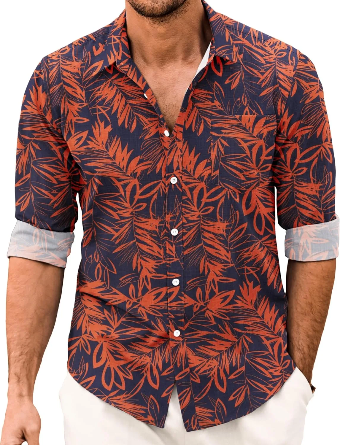 COOFANDY Men's Casual Button Down Shirt Long Sleeve Linen Chambray Shirt