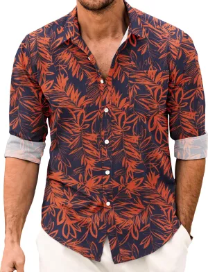 COOFANDY Men's Casual Button Down Shirt Long Sleeve Linen Chambray Shirt