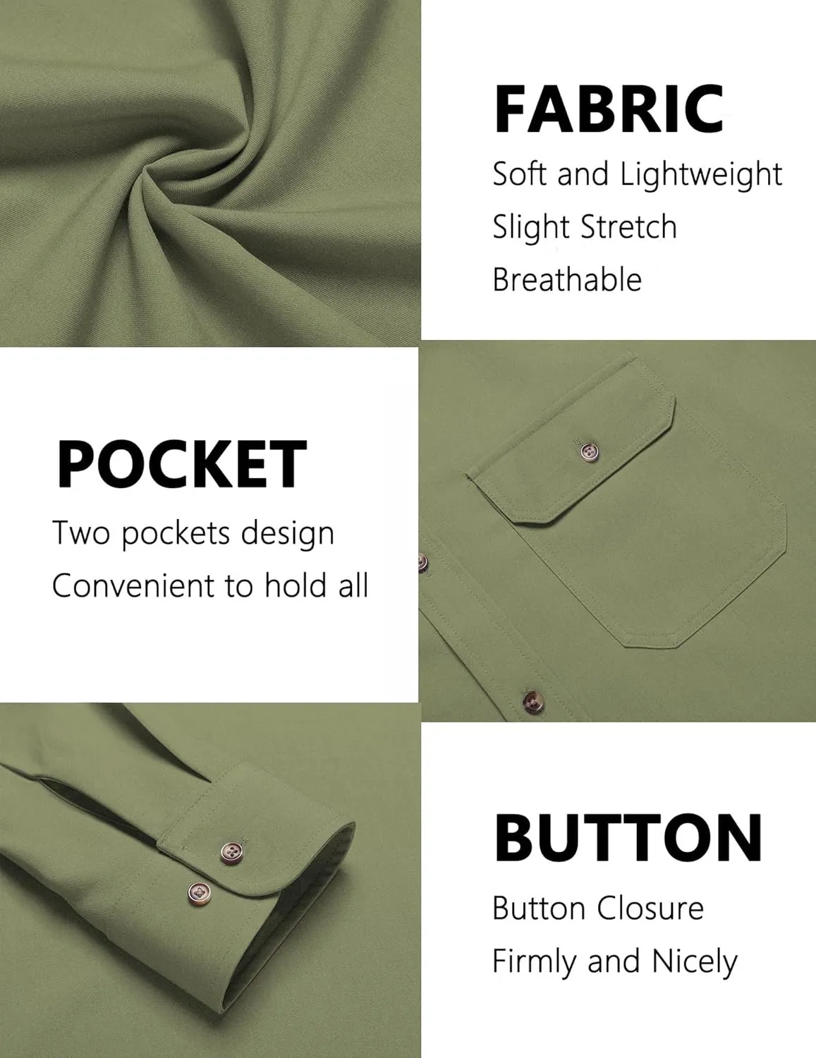 COOFANDY Mens Casual Button Down Shirts Long Sleeve Wrinkle-Free Shirt Lightweight Shirt Jacket