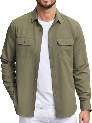 COOFANDY Mens Casual Button Down Shirts Long Sleeve Wrinkle-Free Shirt Lightweight Shirt Jacket