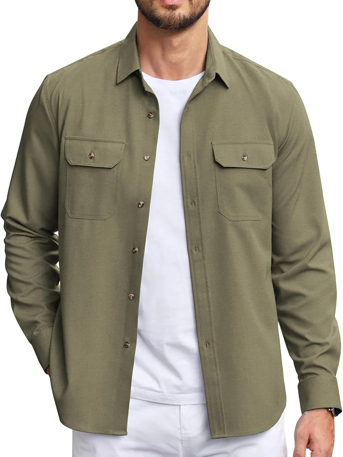 COOFANDY Mens Casual Button Down Shirts Long Sleeve Wrinkle-Free Shirt Lightweight Shirt Jacket
