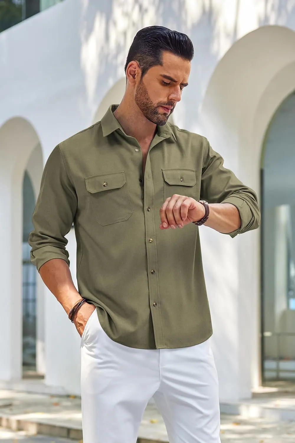 COOFANDY Mens Casual Button Down Shirts Long Sleeve Wrinkle-Free Shirt Lightweight Shirt Jacket