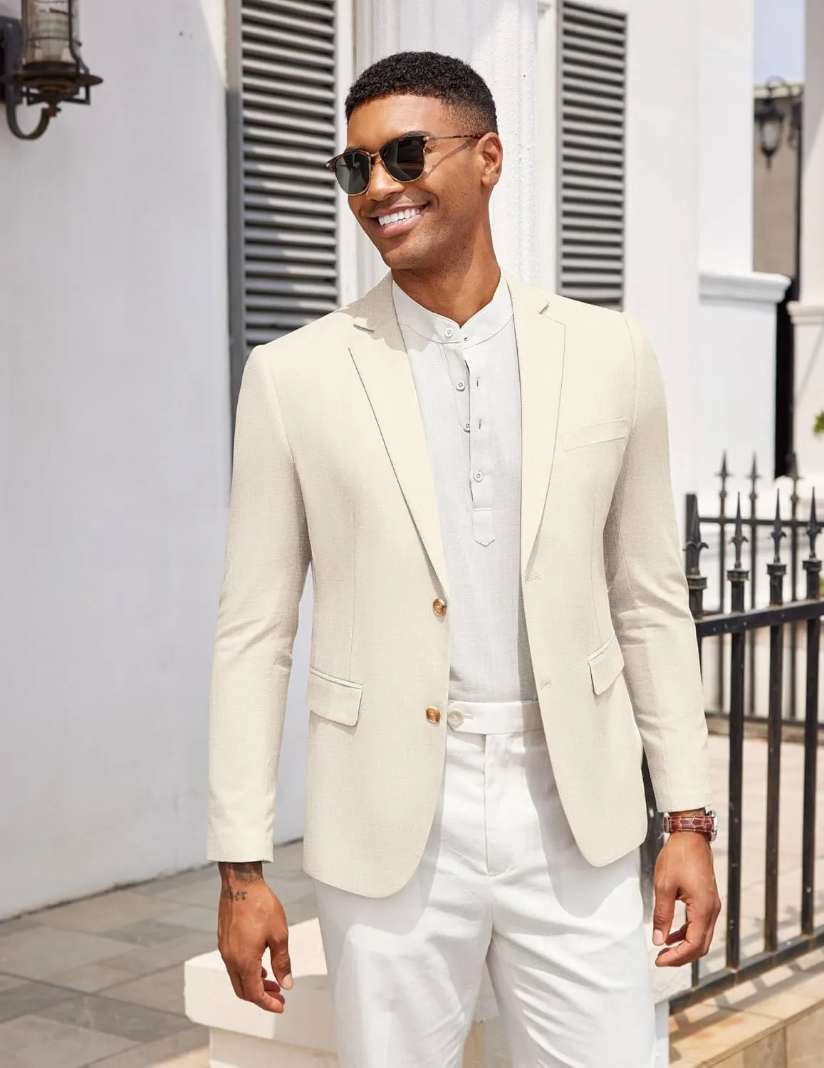 COOFANDY Mens Casual Cotton Linen Blazer Lightweight Linen Sport Coat Two Button Suit Jacket
