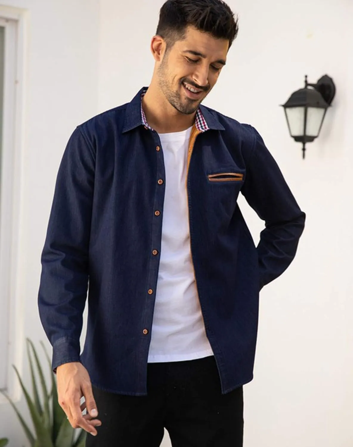 COOFANDY Men's Casual Dress Shirt Button Down Shirts Long-Sleeve Plaid Collar Denim Work Shirt
