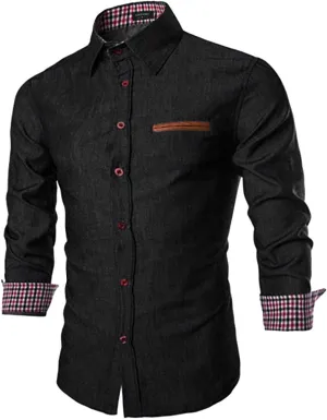 COOFANDY Men's Casual Dress Shirt Button Down Shirts Long-Sleeve Plaid Collar Denim Work Shirt