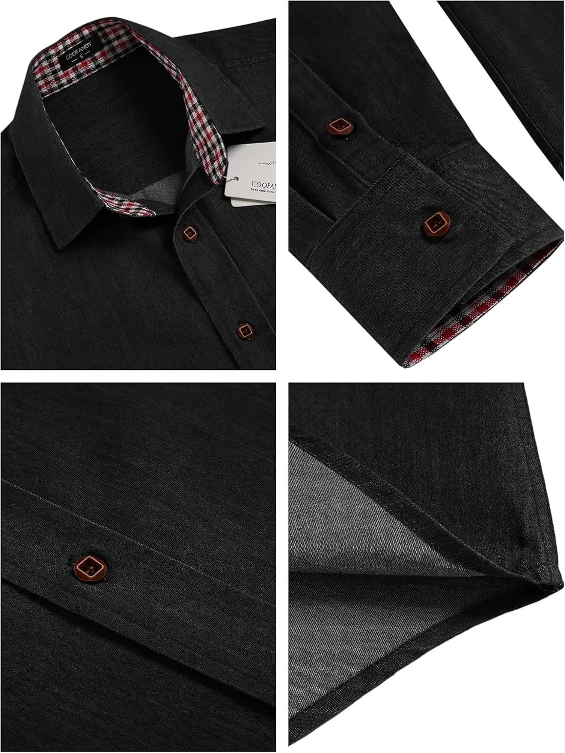 COOFANDY Men's Casual Dress Shirt Button Down Shirts Long-Sleeve Plaid Collar Denim Work Shirt
