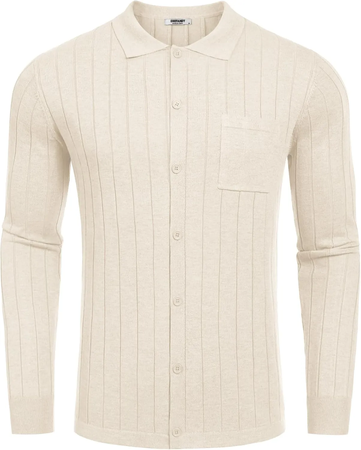 COOFANDY Men's Casual Knit Polo Shirts Long Sleeve Button Down Sweater Polo Ribbed Cardigan Sweater with Pocket