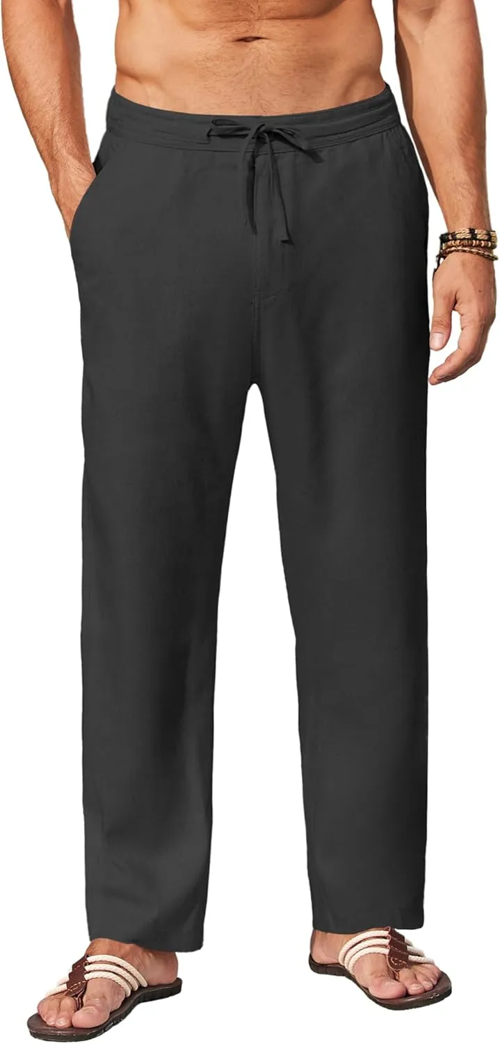 COOFANDY Men's Casual Linen Pants Elastic Waist Drawstring Yoga Beach Pants Lightweight Loose Fit Trousers with Pockets