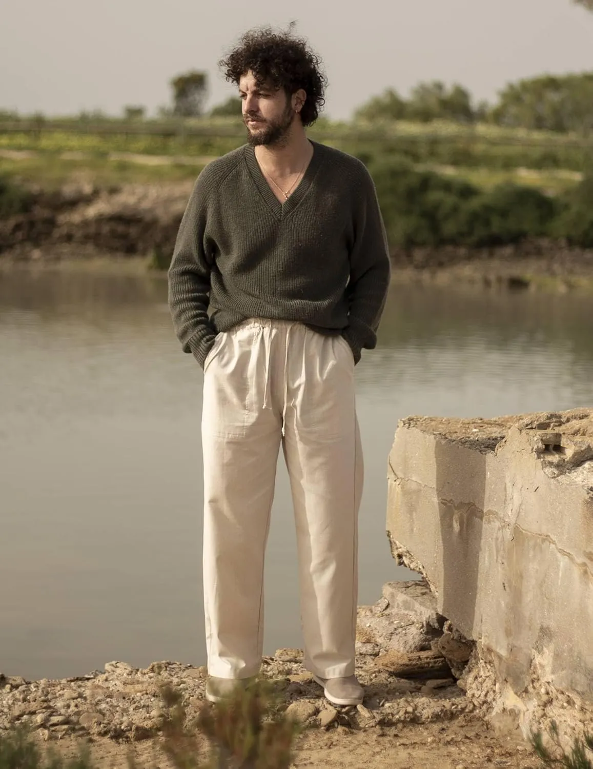 COOFANDY Mens Casual Linen Pants Elastic Waist Linen Pants Drawstring Summer Beach Yoga Linen Trouser