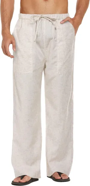 COOFANDY Mens Casual Linen Pants Elastic Waist Linen Pants Drawstring Summer Beach Yoga Linen Trouser