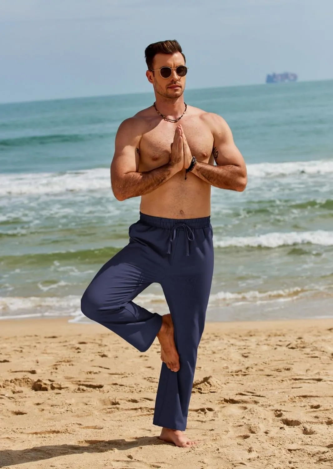 COOFANDY Men's Casual Linen Pants Loose Fit Elastic Waist Drawstring Lightweight Pant Summer Beach Trousers