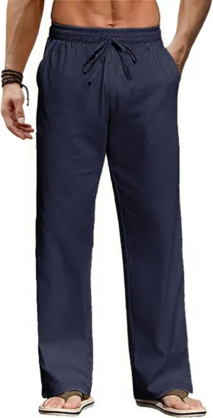 COOFANDY Men's Casual Linen Pants Loose Fit Elastic Waist Drawstring Lightweight Pant Summer Beach Trousers