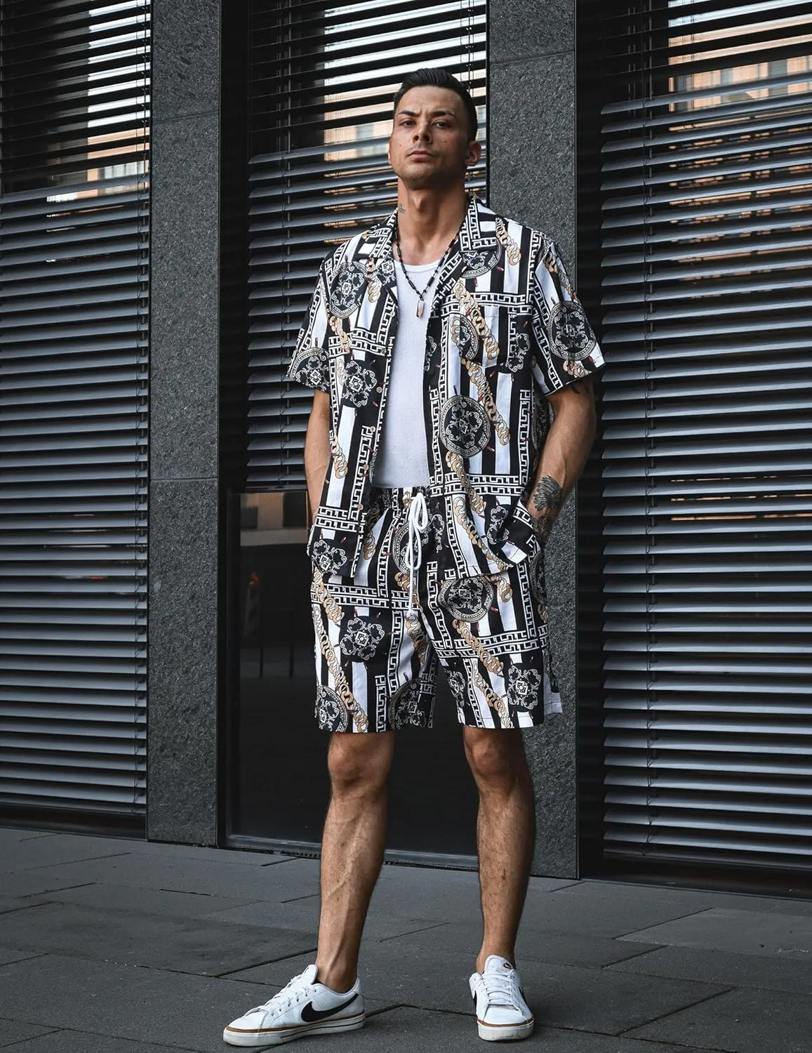 COOFANDY Mens Hawaiian Shirt and Shorts Set 2 Piece Vacation Outfits Floral Button Down Shirt