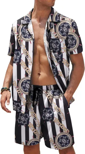 COOFANDY Mens Hawaiian Shirt and Shorts Set 2 Piece Vacation Outfits Floral Button Down Shirt