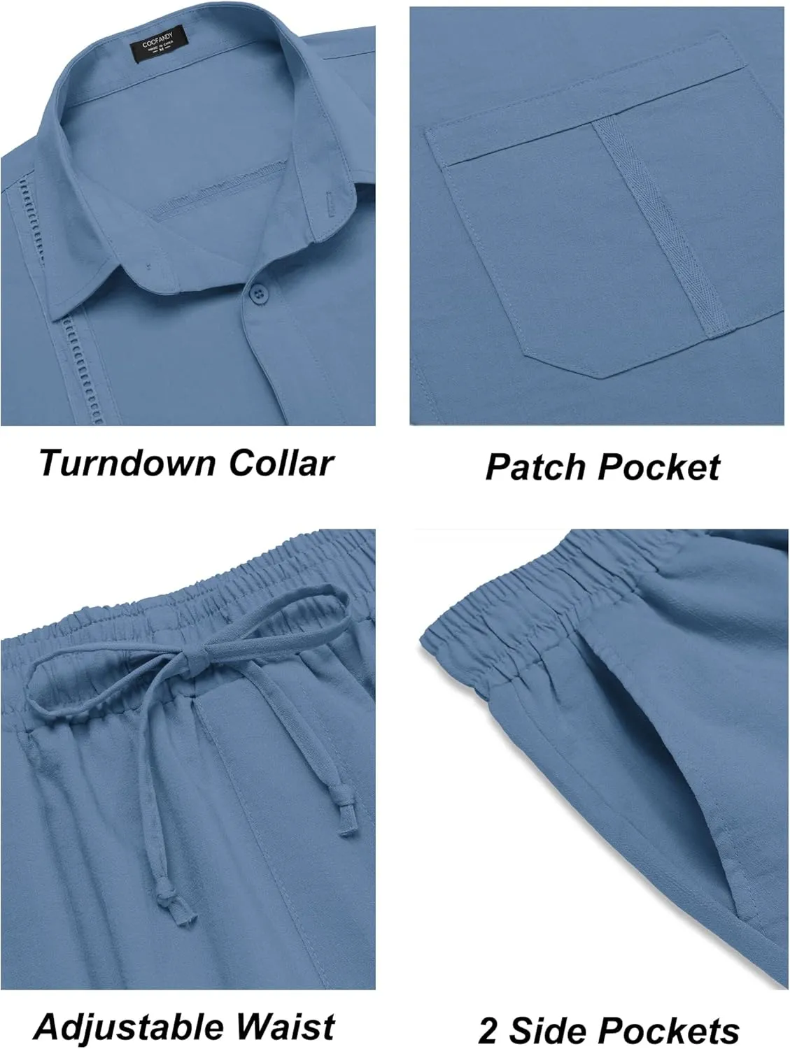 COOFANDY Mens Linen Sets 2 Piece Long Sleeve Button Down Cuban Shirt and Pants Set Summer Beach Set Outfits