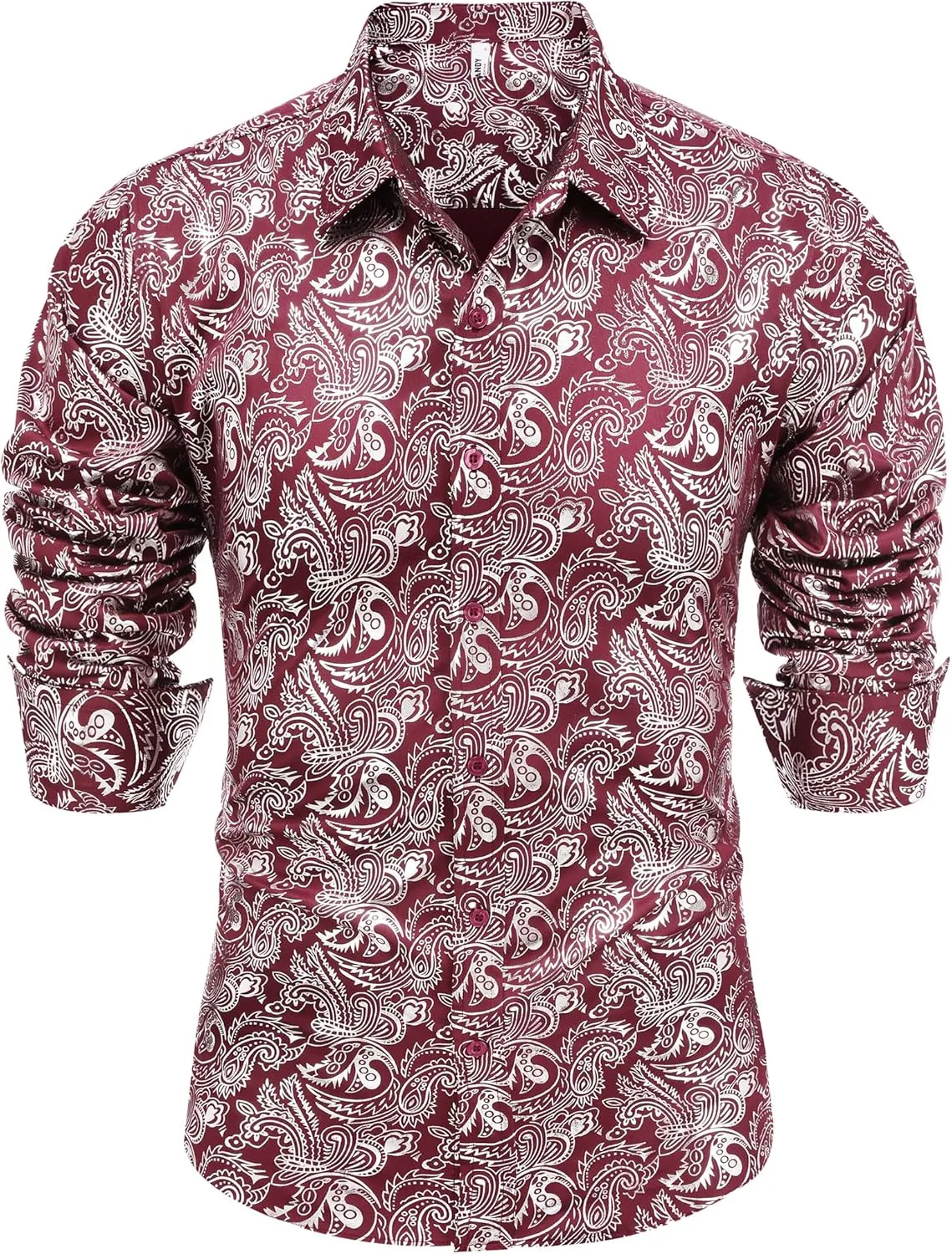 COOFANDY Men's Rose Shiny Shirt Luxury Flowered Printed Button Down Shirt