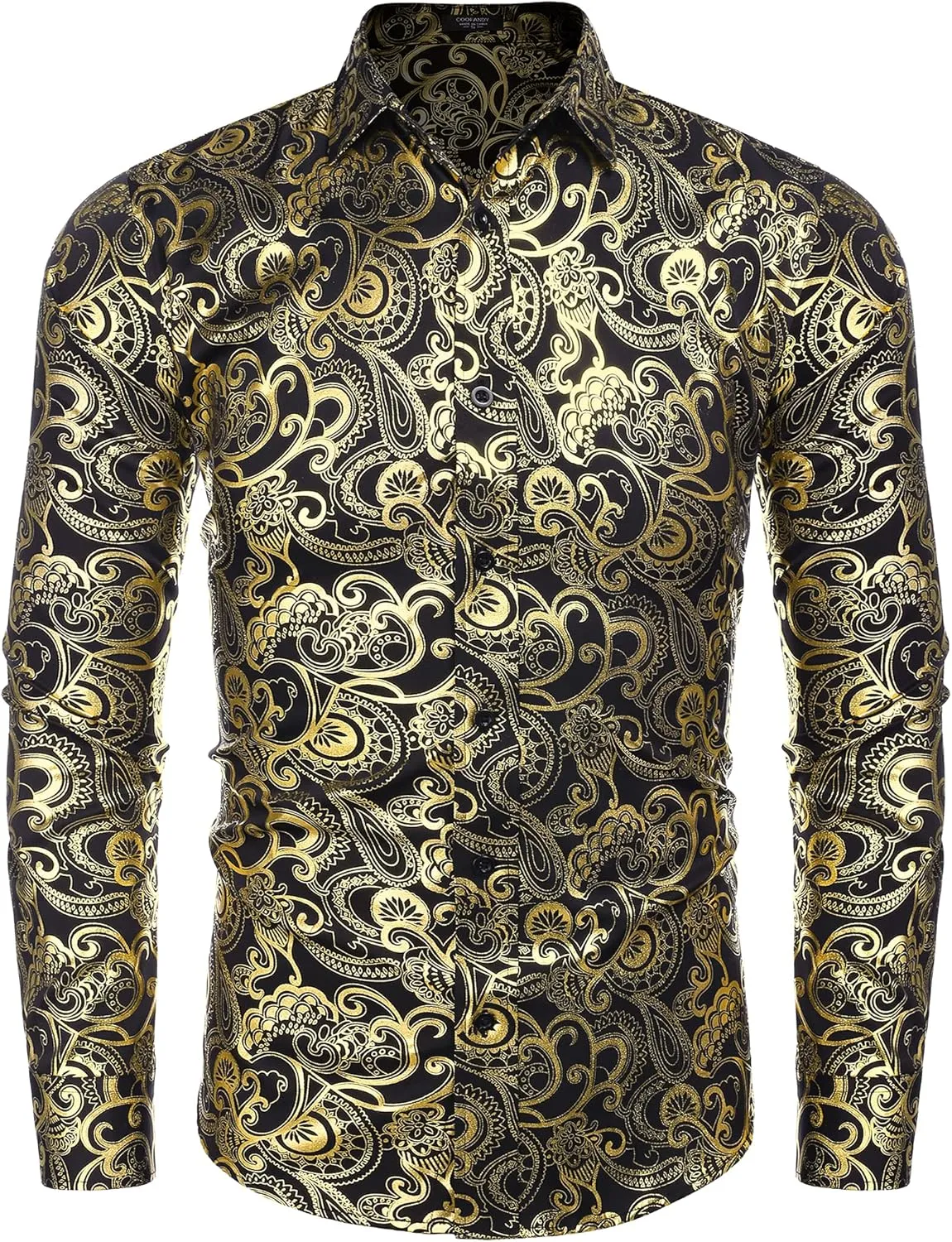 COOFANDY Men's Rose Shiny Shirt Luxury Flowered Printed Button Down Shirt