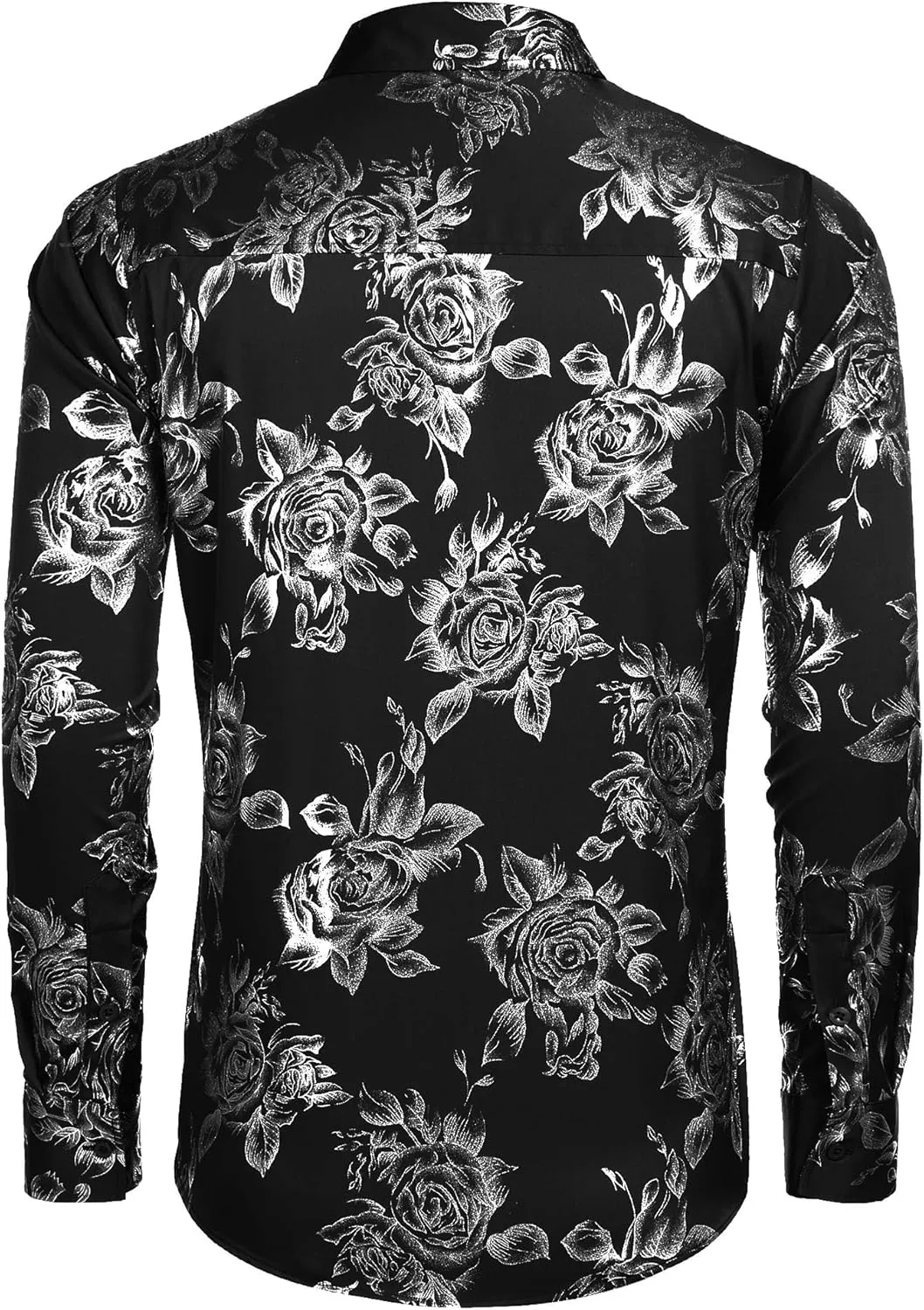 COOFANDY Men's Rose Shiny Shirt Luxury Flowered Printed Button Down Shirt