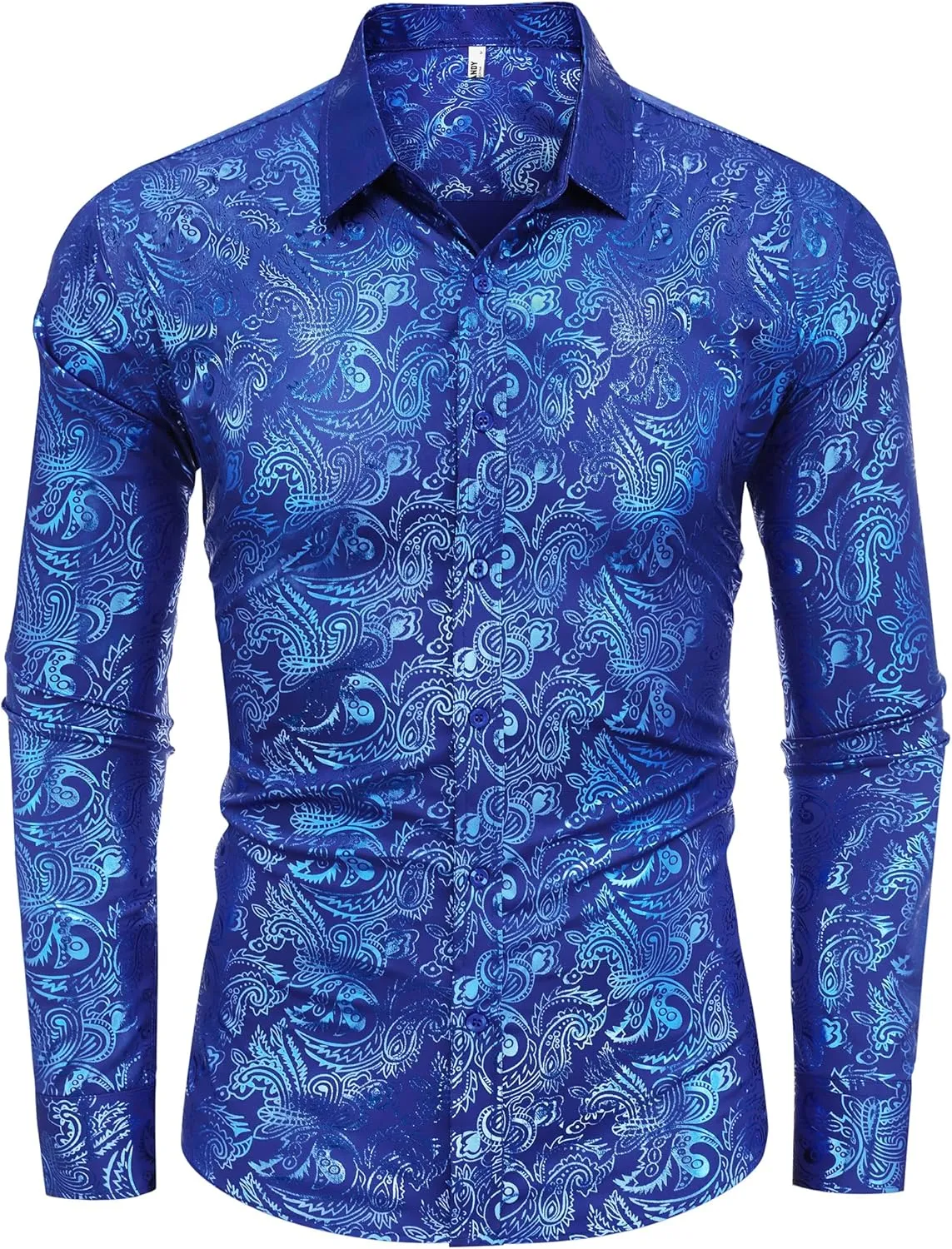 COOFANDY Men's Rose Shiny Shirt Luxury Flowered Printed Button Down Shirt