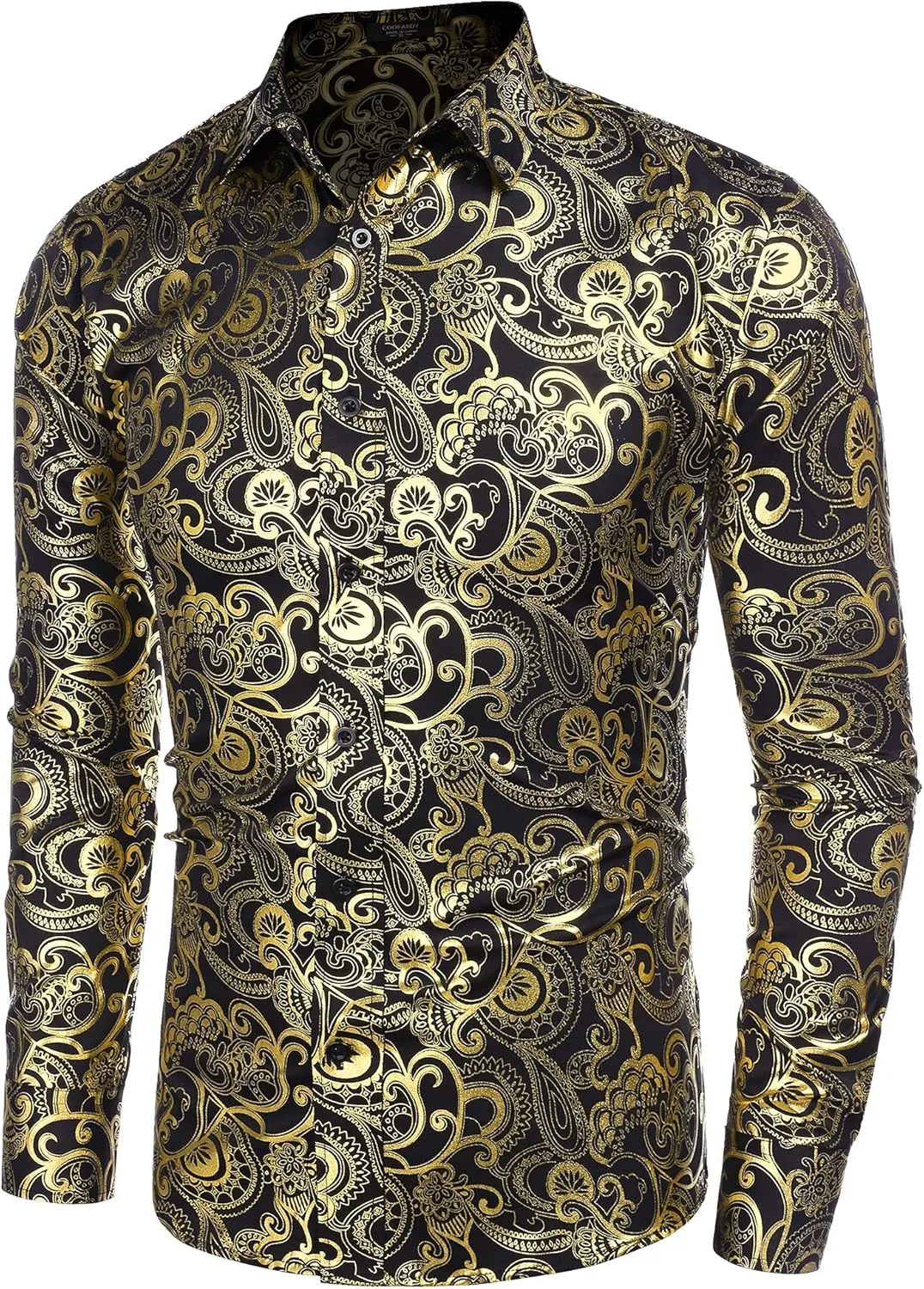 COOFANDY Men's Rose Shiny Shirt Luxury Flowered Printed Button Down Shirt