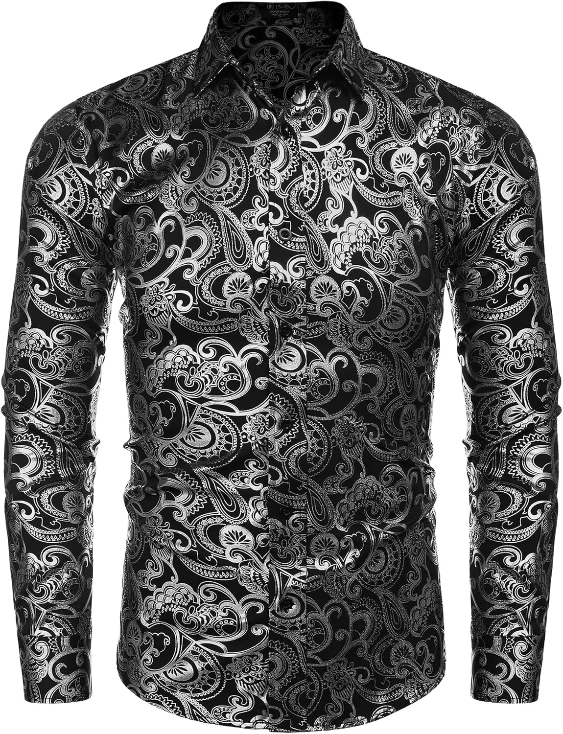 COOFANDY Men's Rose Shiny Shirt Luxury Flowered Printed Button Down Shirt