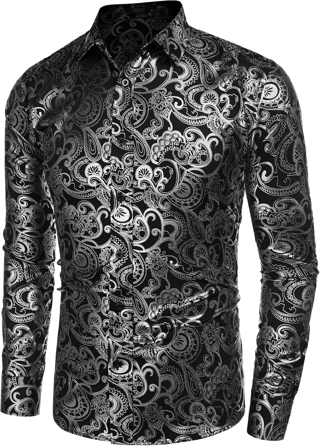 COOFANDY Men's Rose Shiny Shirt Luxury Flowered Printed Button Down Shirt