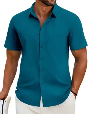 COOFANDY Shirts for Men Short Sleeve Button Down Shirt Casual Summer Beach Shirt