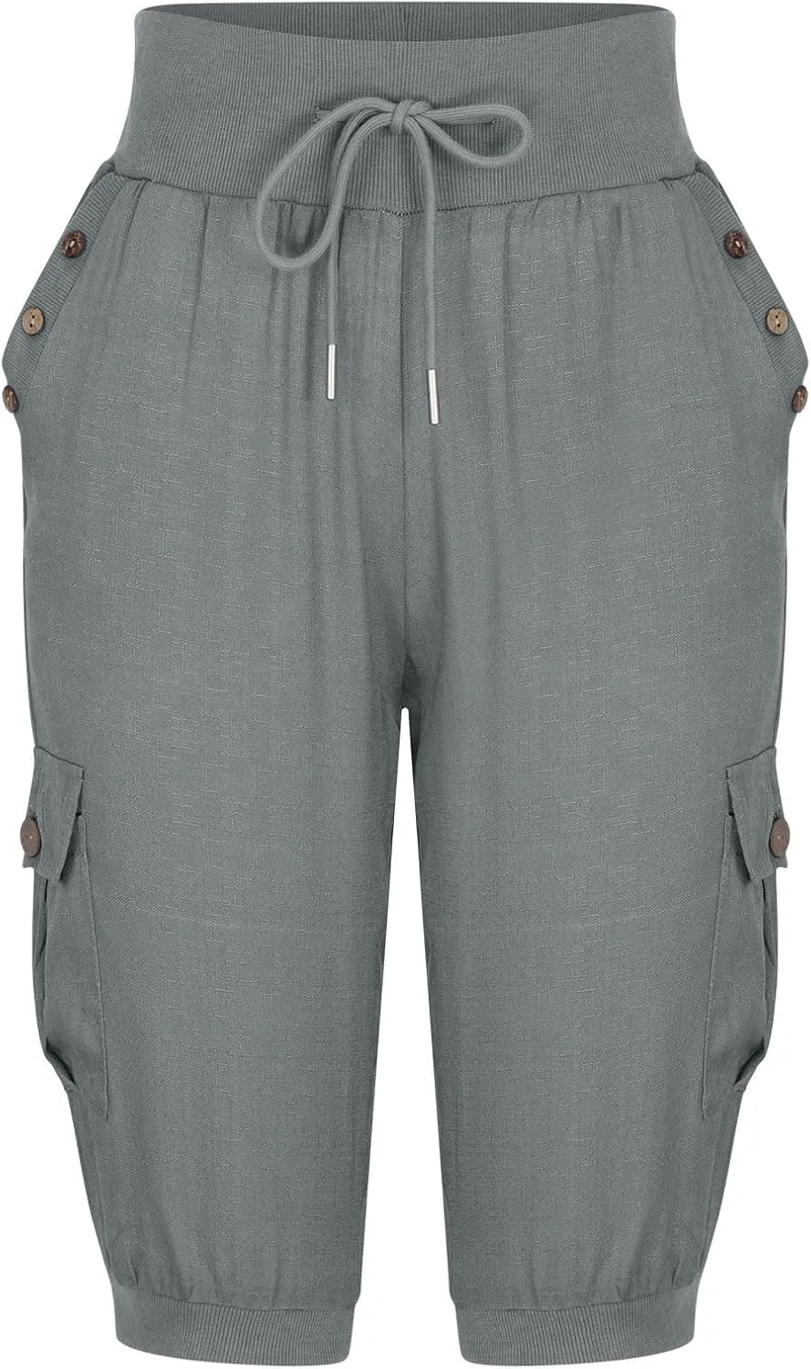 Cotton Linen Capri Pants for Women Drawstring High Waisted Loose Fit Summer Capris Casual Cropped Trouser with Pocket
