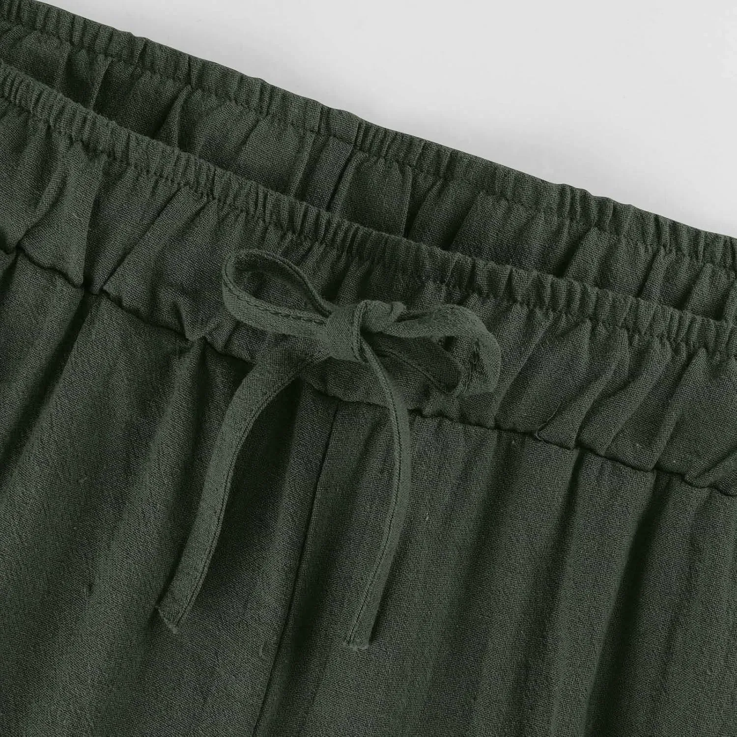 Cotton Linen Capri Pants for Women Wide Leg Cropped Pant Lounge Trouser Elastic Waist Summer Beach Vacation Outfits