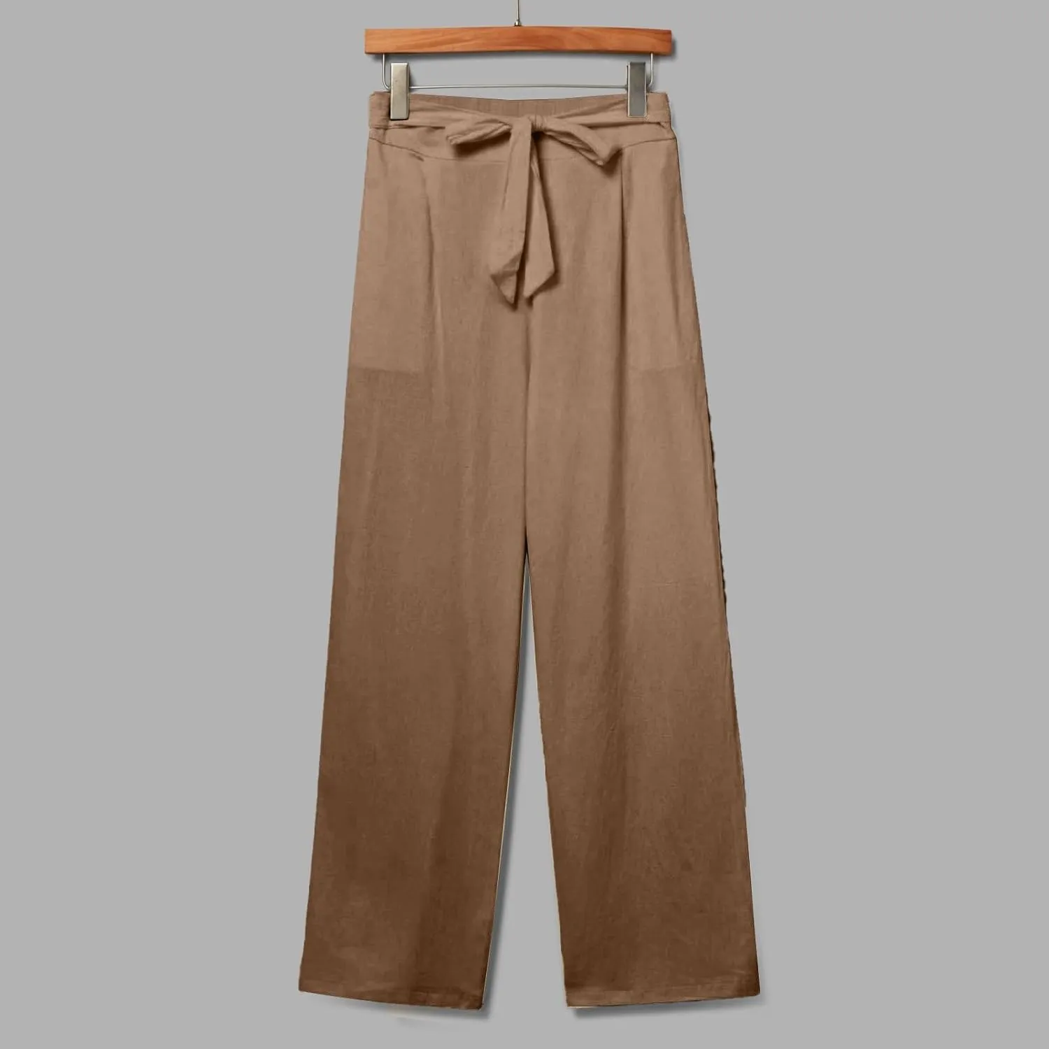 Cotton Linen Pant for Women Loose Fit High Waisted Plus Size Wide Leg Pants Tie Knot Summer Beach Pant with Pockets
