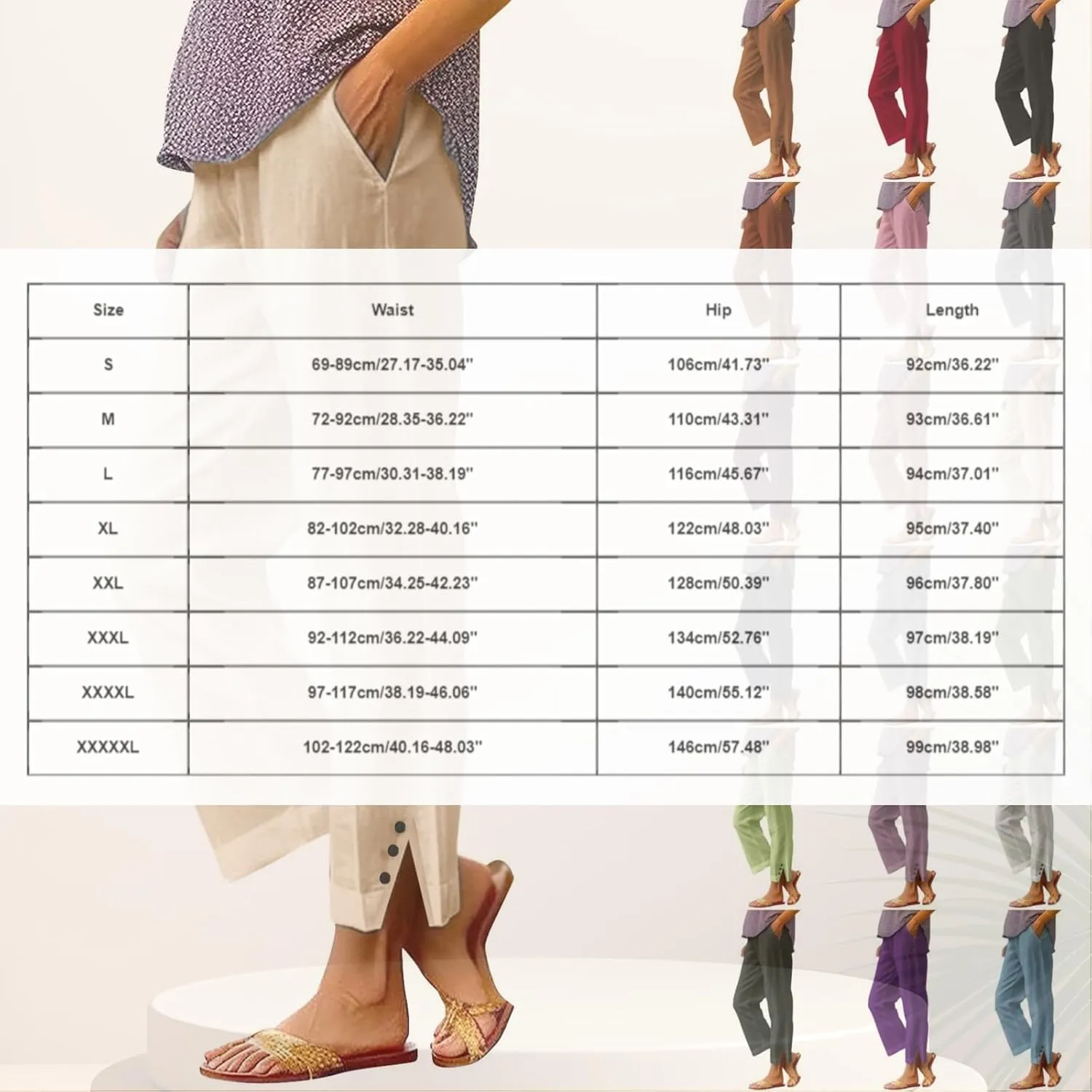Cotton Linen Pants for Women Elastic High Waist Straight Leg Lounge Pants Summer Casual Slacks Trousers with Pockets